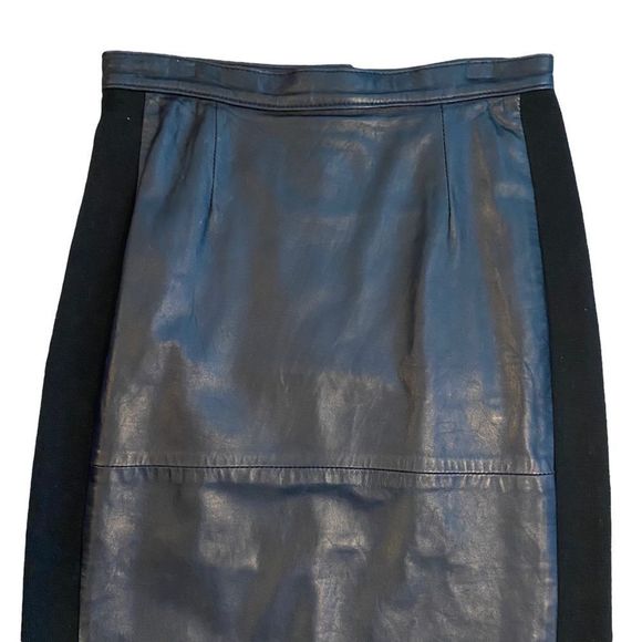 NETO VINTAGE fitted high waisted midi leather pencil skirt w/knit sides - Picture 5 of 10